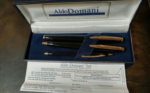 ALDO DOMANI PENS LUXURY GIFT SET NIB BALLPOINT STYLUS ROLLERBALL LIMITED black