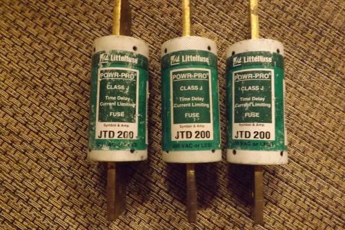 1 - SET OF 3  LITTELFUSE JTD 200 POWR-PRO 200 AMP JTD-200 CLASS J FUSE 200A 600V