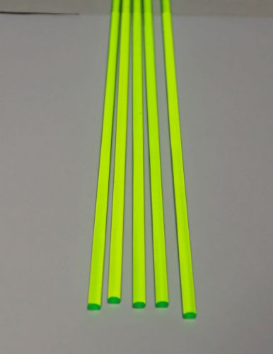 5 PC 1/4&#034; DIAMETER CLEAR GREEN FLUORESCENT ACRYLIC PLEXIGLASS ROD SHORT 12” INCH