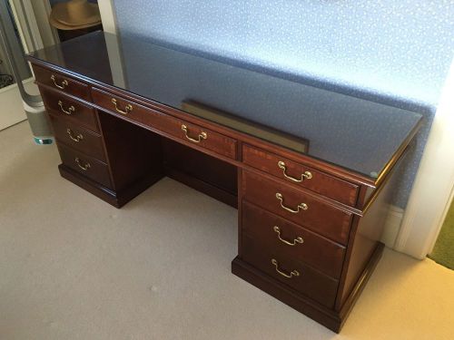 Traditional Executive Mahogany Desk and Credenza Set by BERNHARDT DESIGN