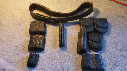 Bianchi Black Leather Basketweave Duty Belt &amp; Extras