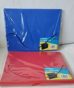 Lot Of 2: 6 Pocket Document Cases in Blue &amp; Red