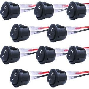 10pcs Snap-in Round Rocker Switch Wired Toggle Power SPST Self-Locking NEW