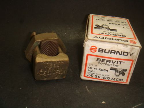 NEW, BURNDY, SERVIT COPPER TAP, KS34, EQUAR RUN &amp; TAP, NEW IN BOX,