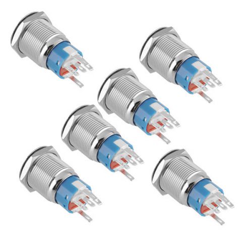 6pcs 19mm 12V 5A Red LED Push On Button Metal Switch High Flush Boat Car