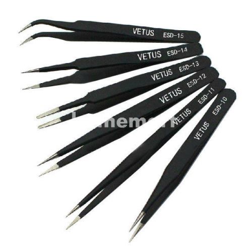 6pcs esd safe anti-static stainless steel tweezers set maintenance repair tools for sale