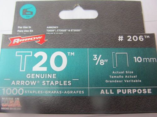 Arrow Genuine T20 3/8&#034; Staples #206 Package of 1,000 staples   NEW