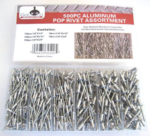 500pc GOLIATH INDUSTRIAL ALUMINUM POP RIVET ASSORTMENT FOR HAND/AIR RIVETER GUN