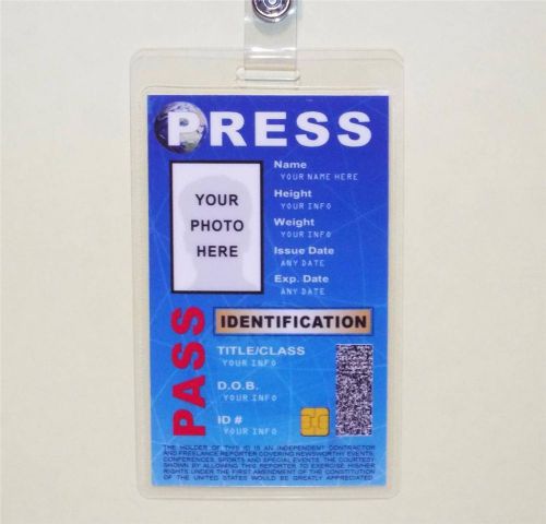 Press pass id badge &gt;customize with your photo &amp; info&lt;  &#034;freelance media id&#034; for sale