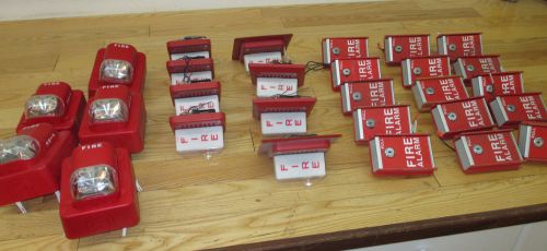 LARGE LOT SIMPLEX FIRE ALARM SYSTEM PARTS, PULLS, STROBE LIGHTS, HORNS