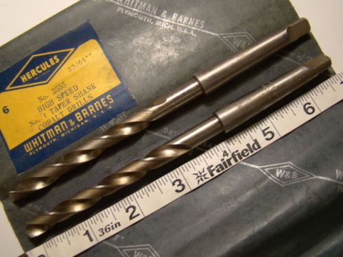 Set of 2 Whitman &amp; Barnes 23/64 NOS COBALT No. 1 Taper Shank High Speed Drills