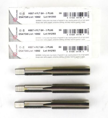 CLEVELAND C54738 List 1002 1/2-20 UNF H3 4 Flute HSS Plug Hand Tap USA QTY 3 H16