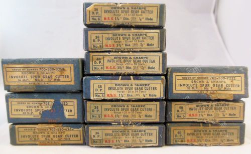 12 vintage involute gear cutters brown sharpe 32,36,40 dp 7/8&#034; hole orig boxes for sale