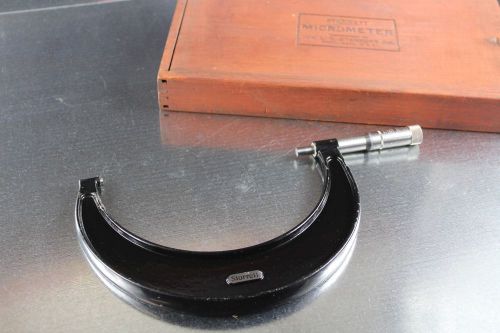 STARRETT OUTSIDE MICROMETER 5-6&#034; RANGE .001&#034; GRADS NO. 436 WOODEN CASE