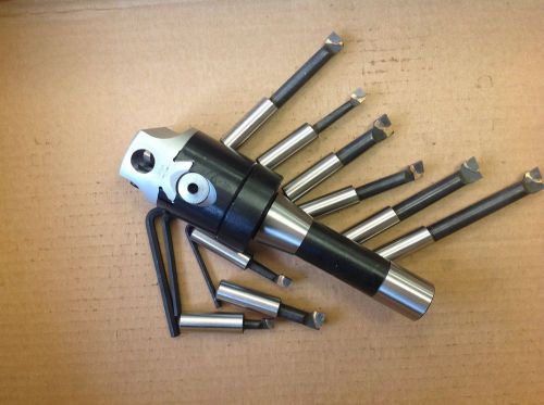 SET BORING HEAD DIAMETER 2&#034; WITH ARBOR R8 W/09 BORING BAR SET 1/2 HOLE