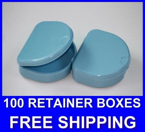 100 Light Blue Denture Retainer Box Orthodontic Dental Case Mouth Tray Brace