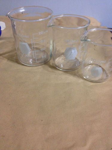 SET OF 3 GRADUATED 100ml, 150ml,  250ml KIMAX KIMBLE BEAKERS #14000