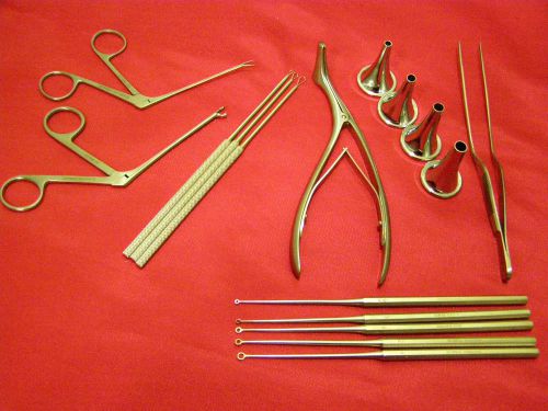 16-pcs buck ear curette,alligator,ear loops,ear canula surgical nasal ent inst for sale