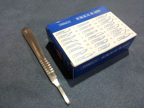 1 SCALPEL KNIFE HANDLE #4+120 pcs STERILE SURGICAL BLADE #20 #21 #22 #23 #24 #25