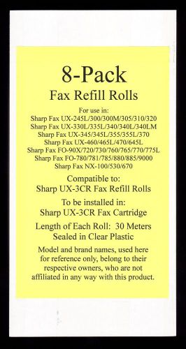 8-pack of ux-3cr fax refill rolls for sharp ux-345 ux-345l ux-355 ux-355l ux-370 for sale