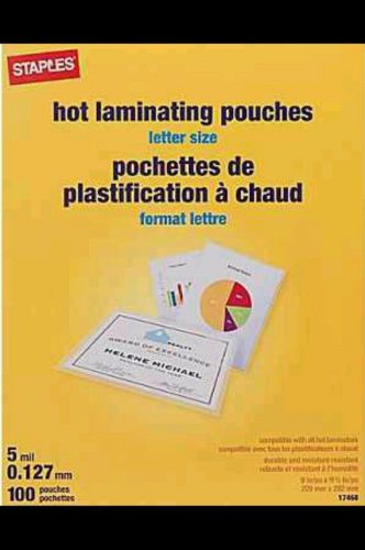 Staples 17468 hot laminating pouches 5 mil 100 pouches letter sz free ship BNIB