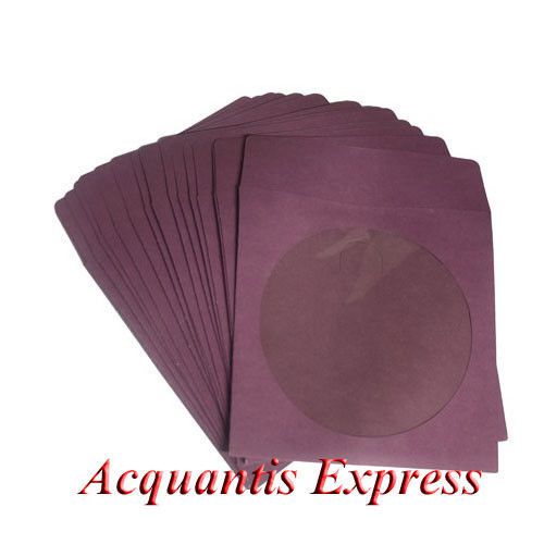 ?? 100 PURPLE Color CD DVD Paper Sleeves w/Window Free Ship ??