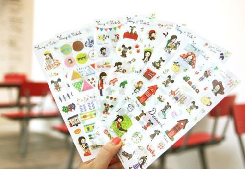 Dog&amp;Girl diy Diary calendar Filofax Schedule Notebook Decoration Sticker 6sheet