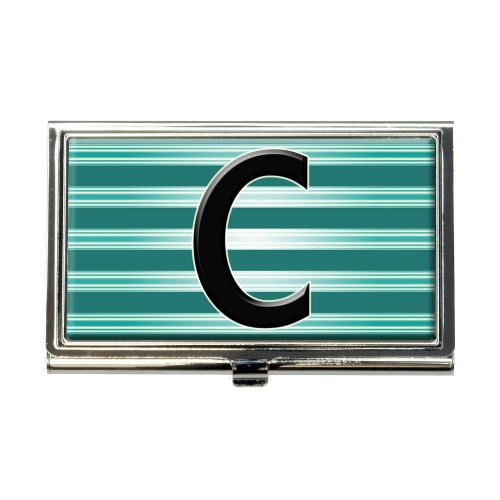 Letter C Initial Black Teal Stripes Business Credit Card Holder Case