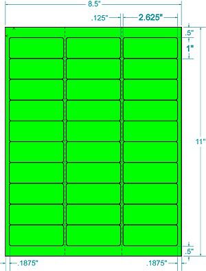 LASER LABELS FLUORESCENT GREEN Address Label 30x50