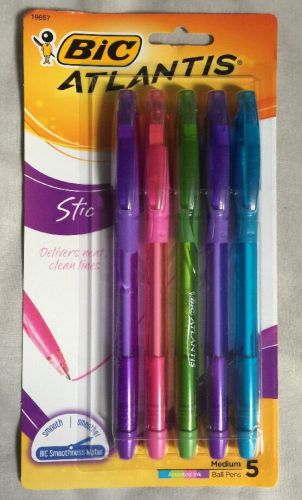 BIC Atlantis Ball Point Stick Pens 1.2mm Fashion Colors 5 Count