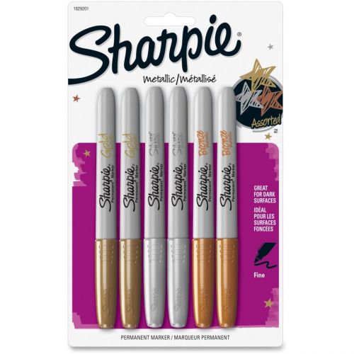 Sharpie Metallic Permanent Markers, Assorted, 6/Pack Fine SAN1829201