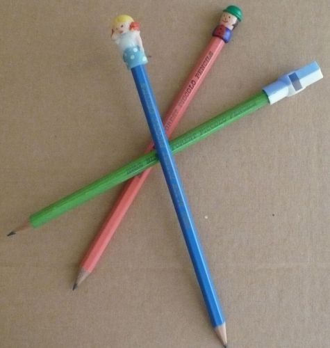 3 Black Forest Piccolo Pencils Made In Germany Whistle Girl Boy Plastic Toppers
