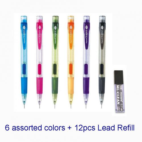 6pc Digital Clique Mechanical Barrel Pencil 0.7 mm + 12pc LEAD REFILL ASSORTED