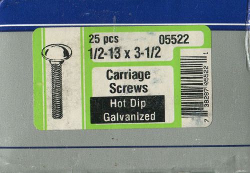 Fastener 1/2&#034;- 13 x 3-1/2&#034; Carriage Screws - Galvanized Box of 25 ~ CLOSEOUT PRI