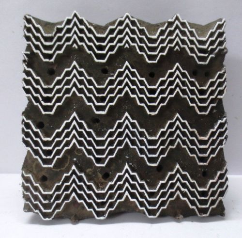 Indian wooden hand carved textile printing fabric block stamp zig zag chevron for sale