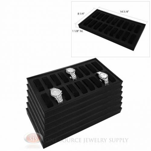 (6) Black Wooden Display Storage Watch Trays  w/ 18 Removable Holders