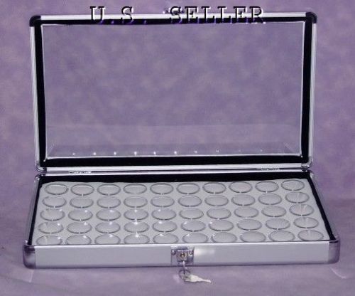 LARGE ALUMINUM WITH 50 GEM JARS DISPLAY GLASS LID WHT