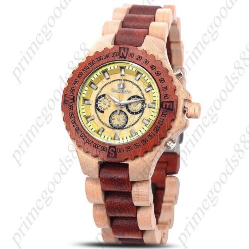 Canadian White Maple Wood Redwood Wooden Japan Wrist Wristwatch Men&#039;s Date Brown