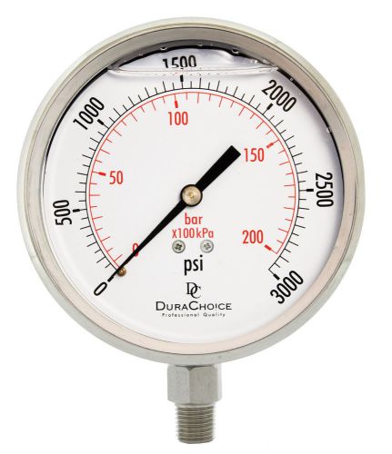 4&#034; All Stainless Steel Oil Filled Pressure Gauge - 1/4&#034; NPT Lower Mount 3000PSI