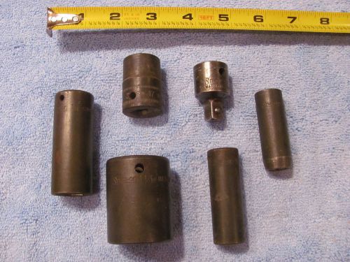 Lot of 6 used mixed 3/8&#034; &amp; 1/2&#034; drive snap-on impact 6 point sockets snap on for sale