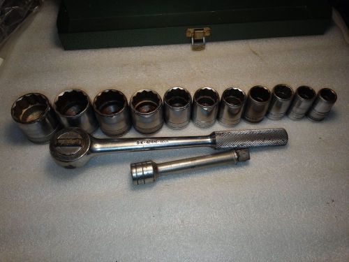 S-K WAYNE 1/2&#034; DRIVE SOCKET SET 13 PIECES CHROME MADE IN USA