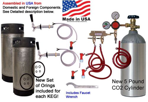 Home Brew Kegerator Kit 2 faucet or 2 tap Fridge Kit Pin Lock Kegs  (HK220P)