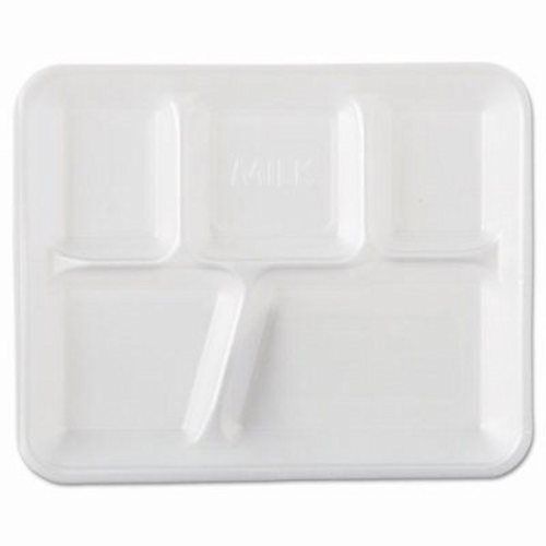 Genpak School Foam Serving Trays, Five-Compartment, White, 500 Trays (GNP10500)