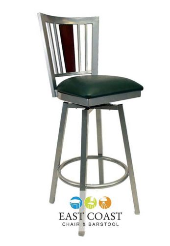 New steel city silver metal swivel restaurant bar stool with green vinyl seat for sale