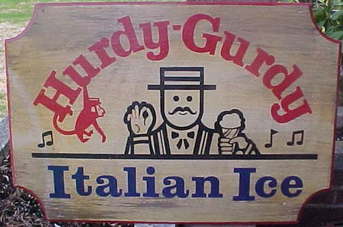 VINTAGE HUGE 28&#034; X 19&#034; X 3/8&#034; HURDY-GURDY ITALIAN ICE WOODEN SIGN VERY GOOD COND