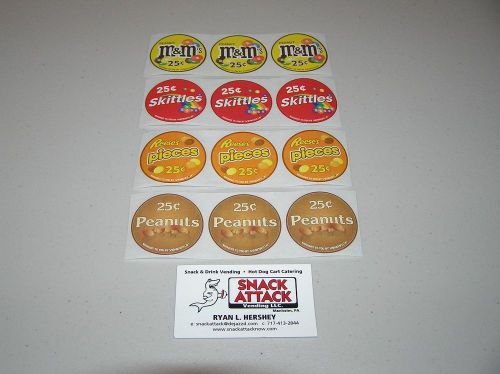 VENDSTAR 3000 BULK CANDY VENDING MACHINE / (12) CANDY LABEL STICKERS - NEW OEM