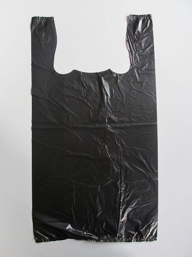 100 Black Plastic T-Shirt Bags with Handles, 11 1/2 x 6 x 21&#034; Medium