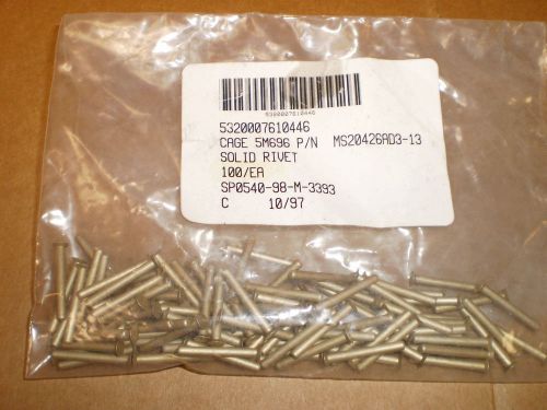 Solid rivets aluminum 100 pieces 3/32 diameter surplus for sale