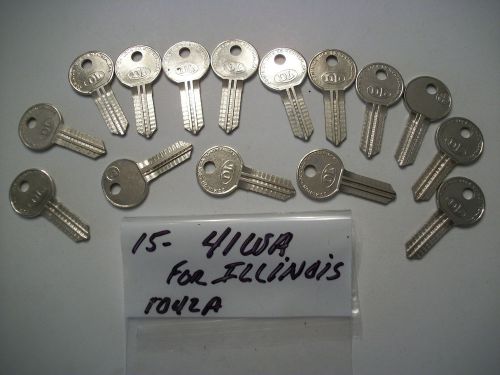 Locksmith LOT of 15, Key Blanks for Illinois Locks, 41WA, 1042A, Uncut