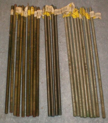 22 Threaded 5/16&#034;-18 12&#034; long rods all Thread 9 brass 4 stainless Steel 9 flat